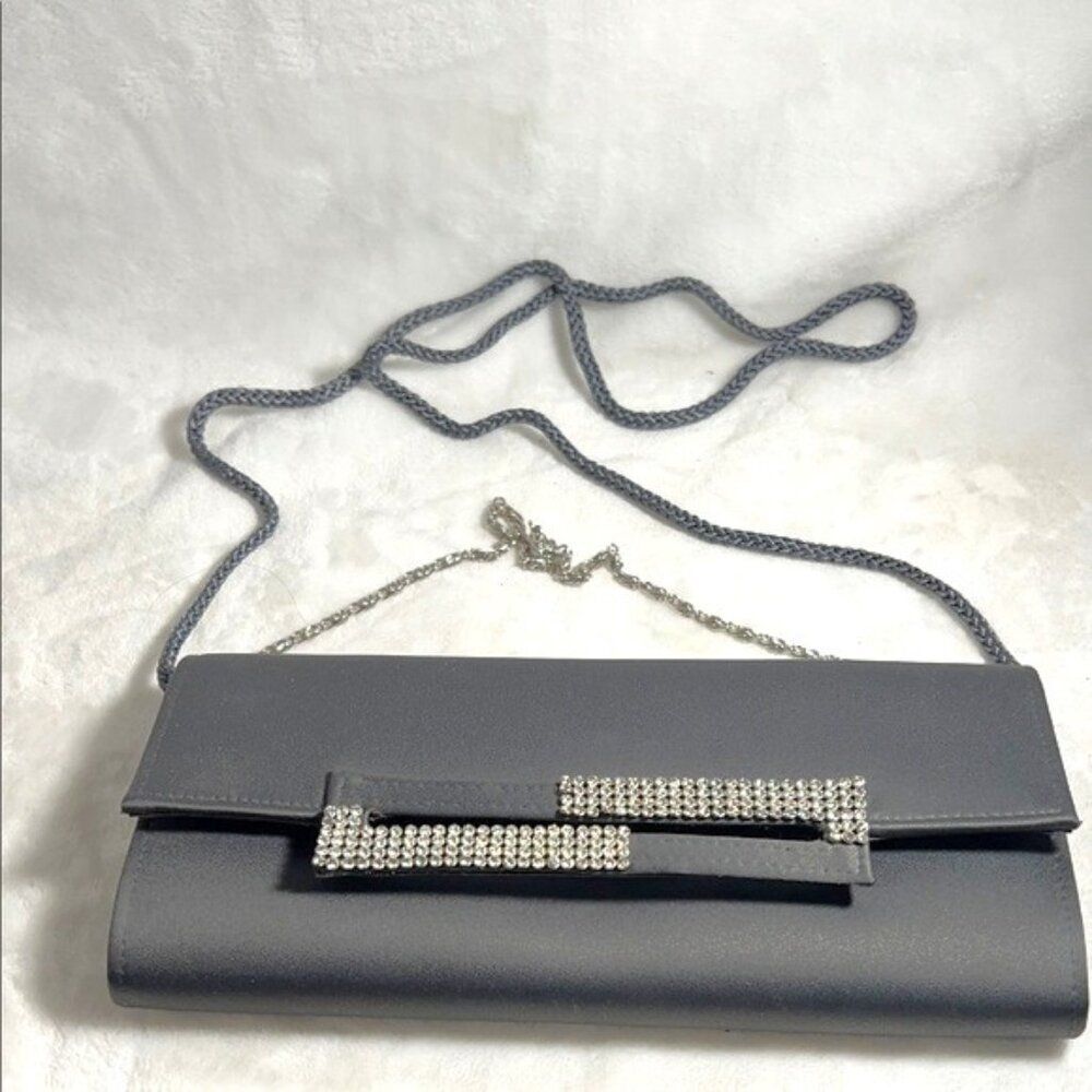 Kate Landry Elegant Gray Clutch with Rhinestone Detail